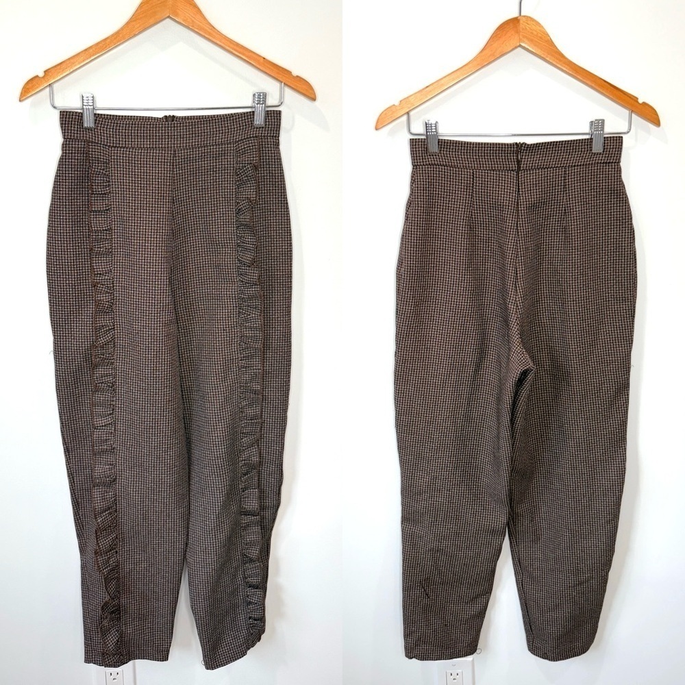LOVE Plaid Brown Front Fringe High-Rise Women’s Pants (S)